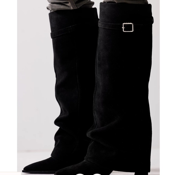 Free People Felicity Black Suede Boots size 7 - Picture 2 of 13